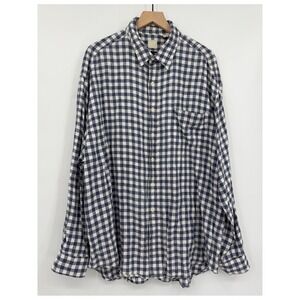 Vinatge Gap Shirt Mens XL Blue Gingham 100% Linen Long Sleeve Button Up